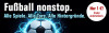 Die Grafik zeigt einen Fußball mit blauen Lichtern. Text: "Alle Spiele. Alle Tore." Abo für nur 1 Euro! Endet automatisch.'